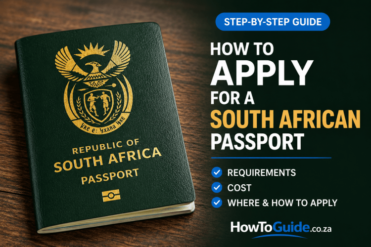A South African smart ID card and green ID book placed next to a passport application form.